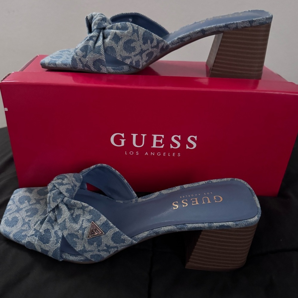 Guess Blue Heeled mules with Elegant Pattern